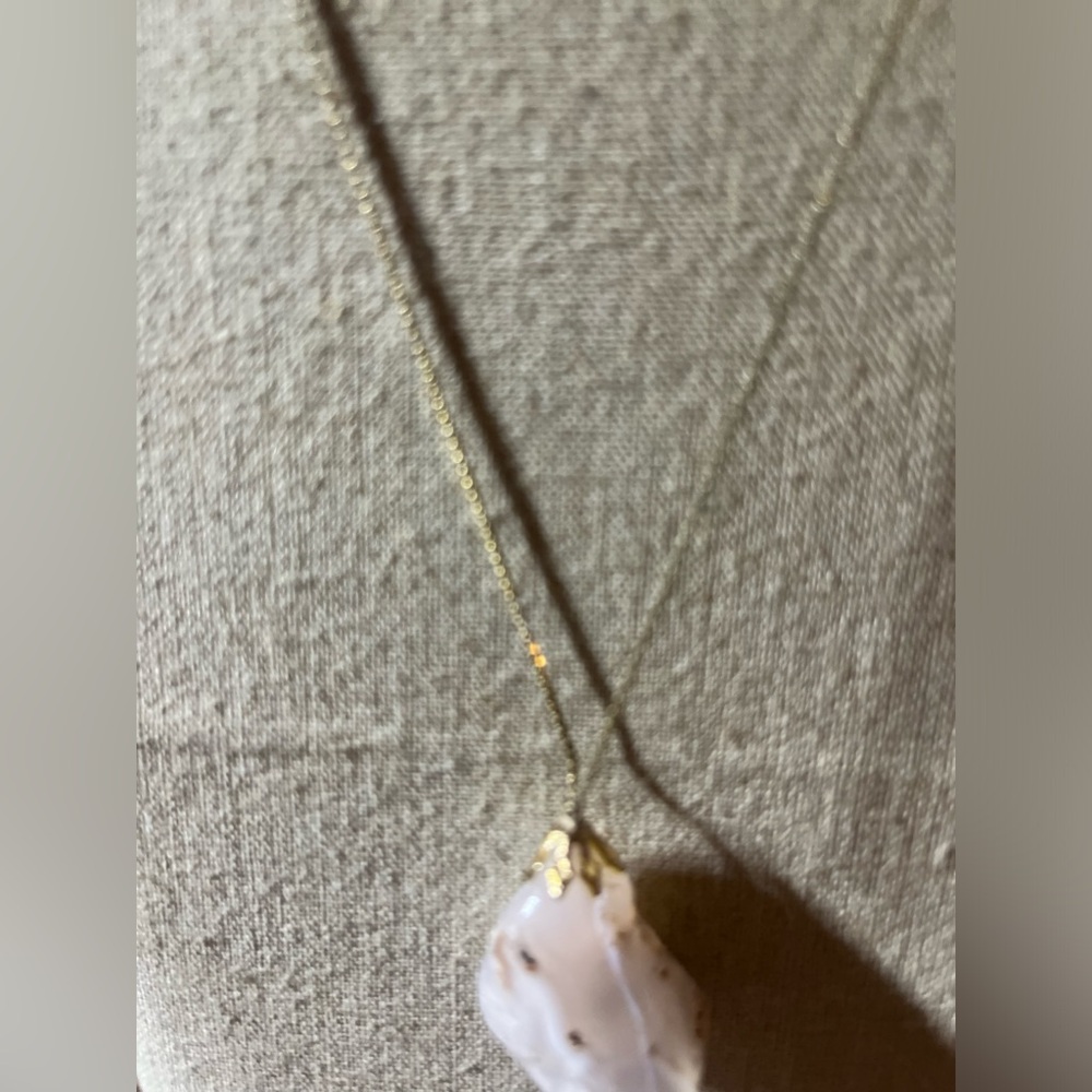 Flower Agate Smooth Stone Pendant on Delicate Gold Chain - Picture 6 of 7